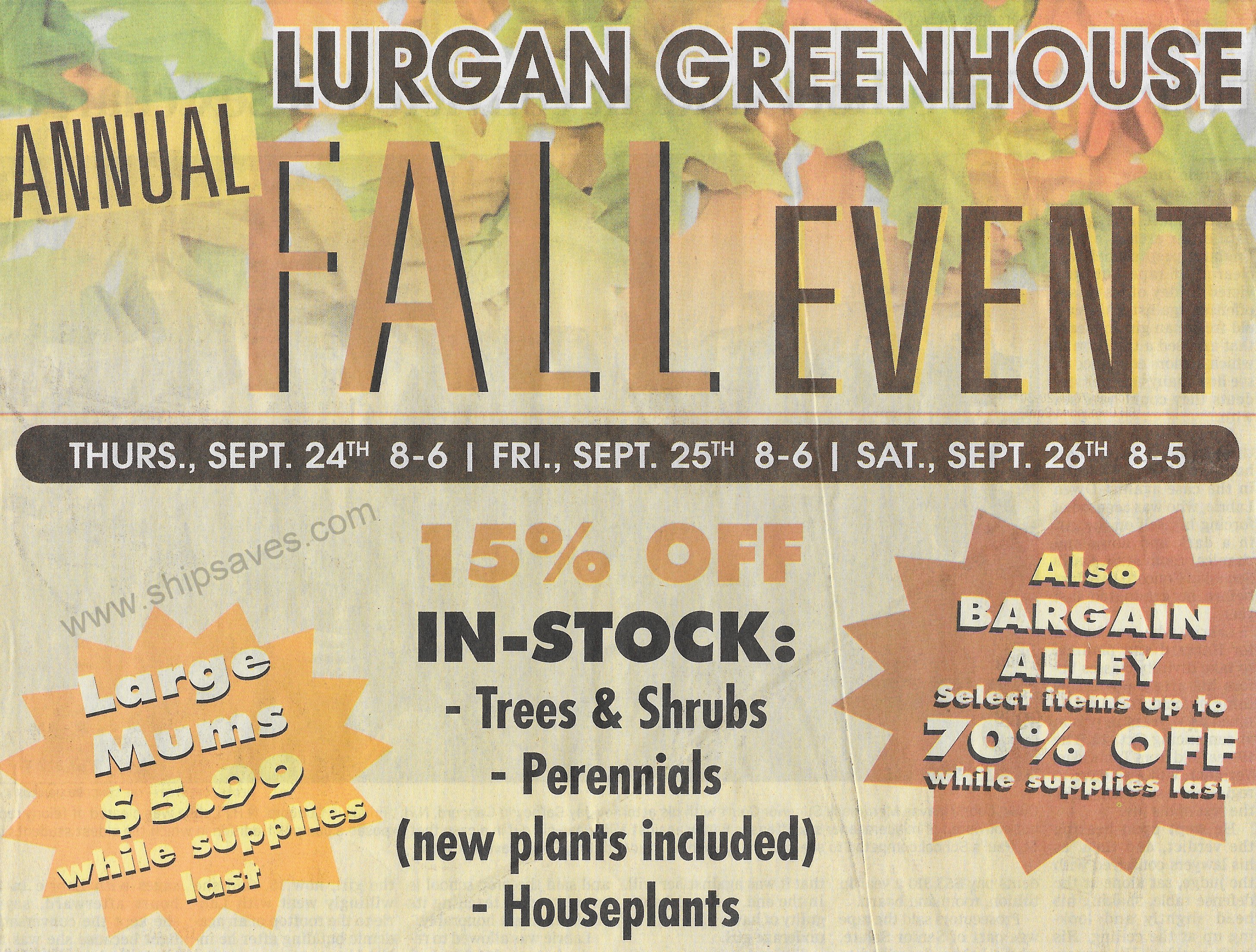 Lurgan Greenhouse Annual Fall Event SHIP SAVES