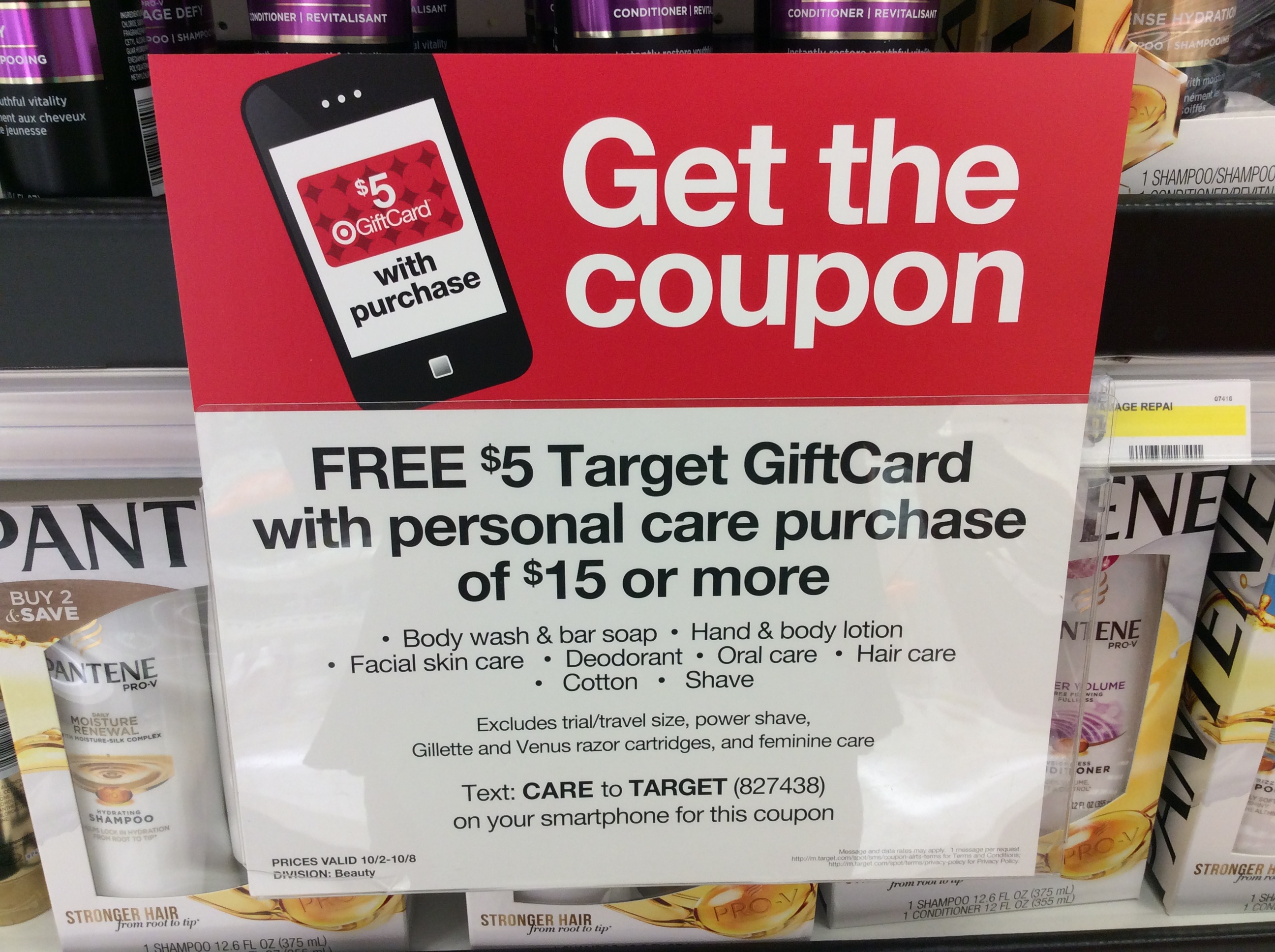 Target Free 5 Target gift card with a Personal Care Purchase of 15 or more SHIP SAVES