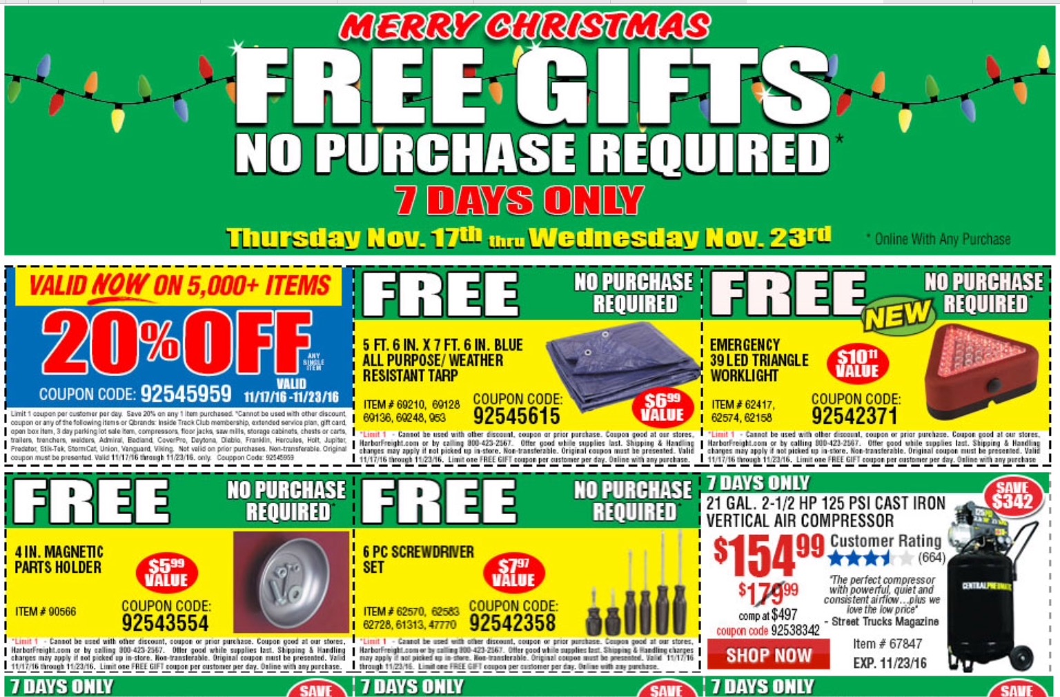 Harbor Freight Tools Four FREE Gifts with Coupon (NO Purchase