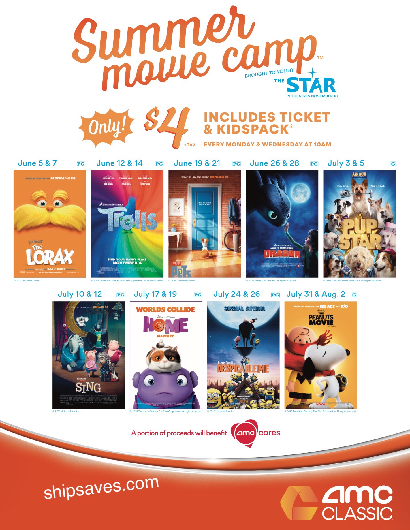 Summer Movie Camp AMC Classic, Chambersburg Mall SHIP SAVES