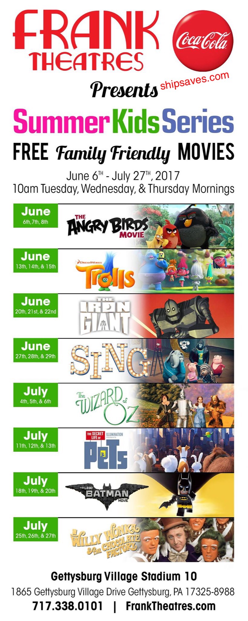 Free Summer Kids’ Movie Series at Frank Theatres SHIP SAVES