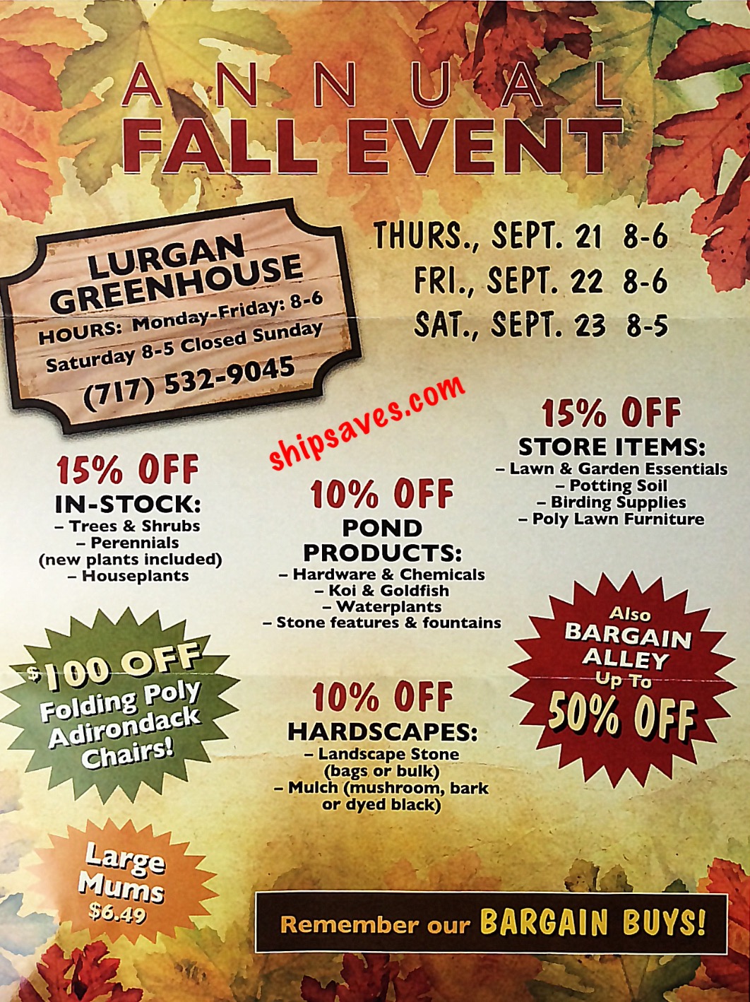 Lurgan Greenhouse Fall Customer Appreciation Days Ship Saves