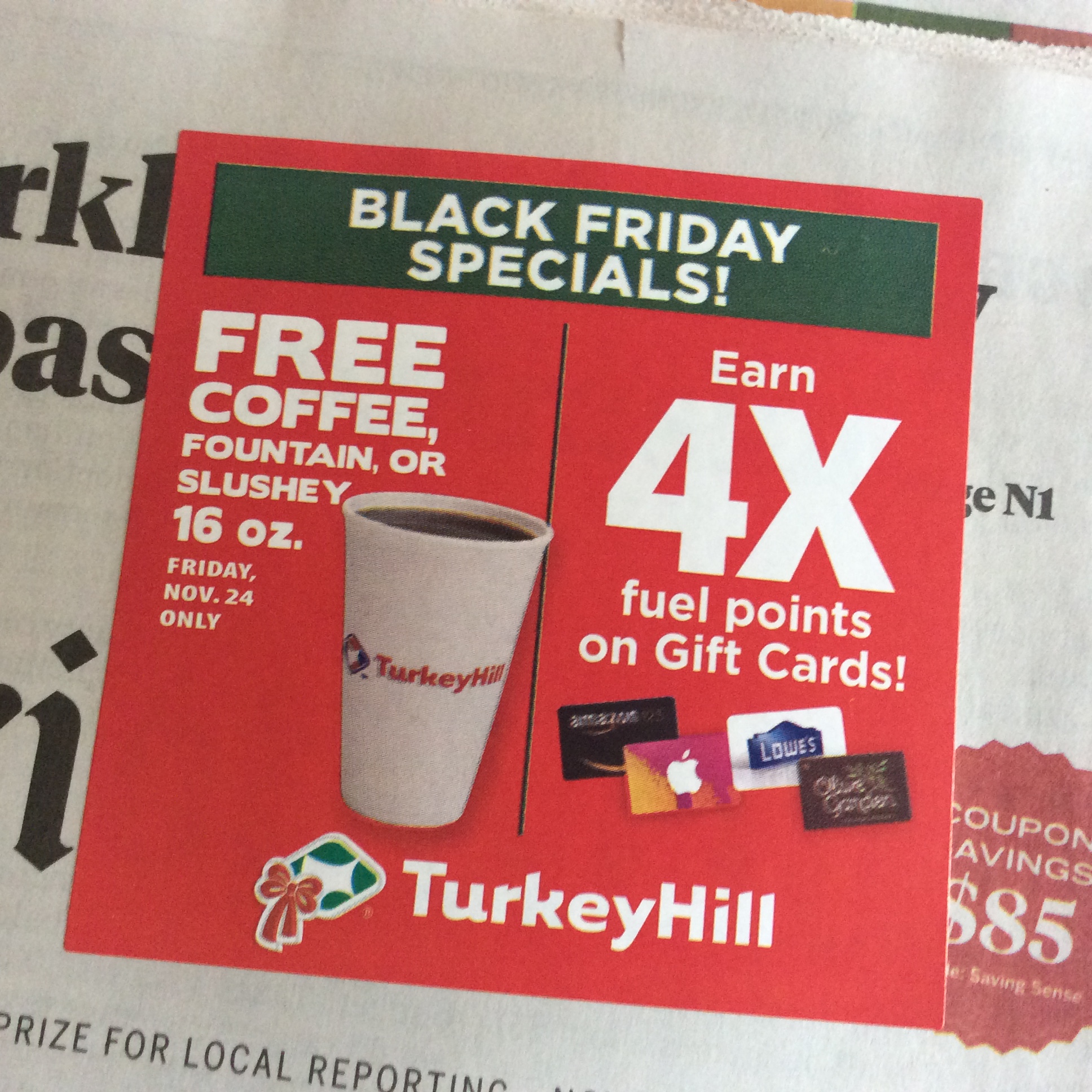 Free Turkey Hill Coffee, Fountain, or Slushey on Black Friday | Ship Saves