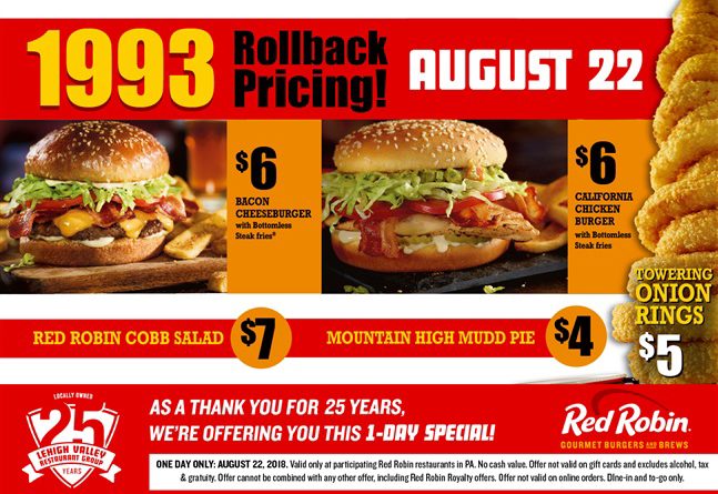 Red Robin Throwback Menu Items Pricing Ship Saves