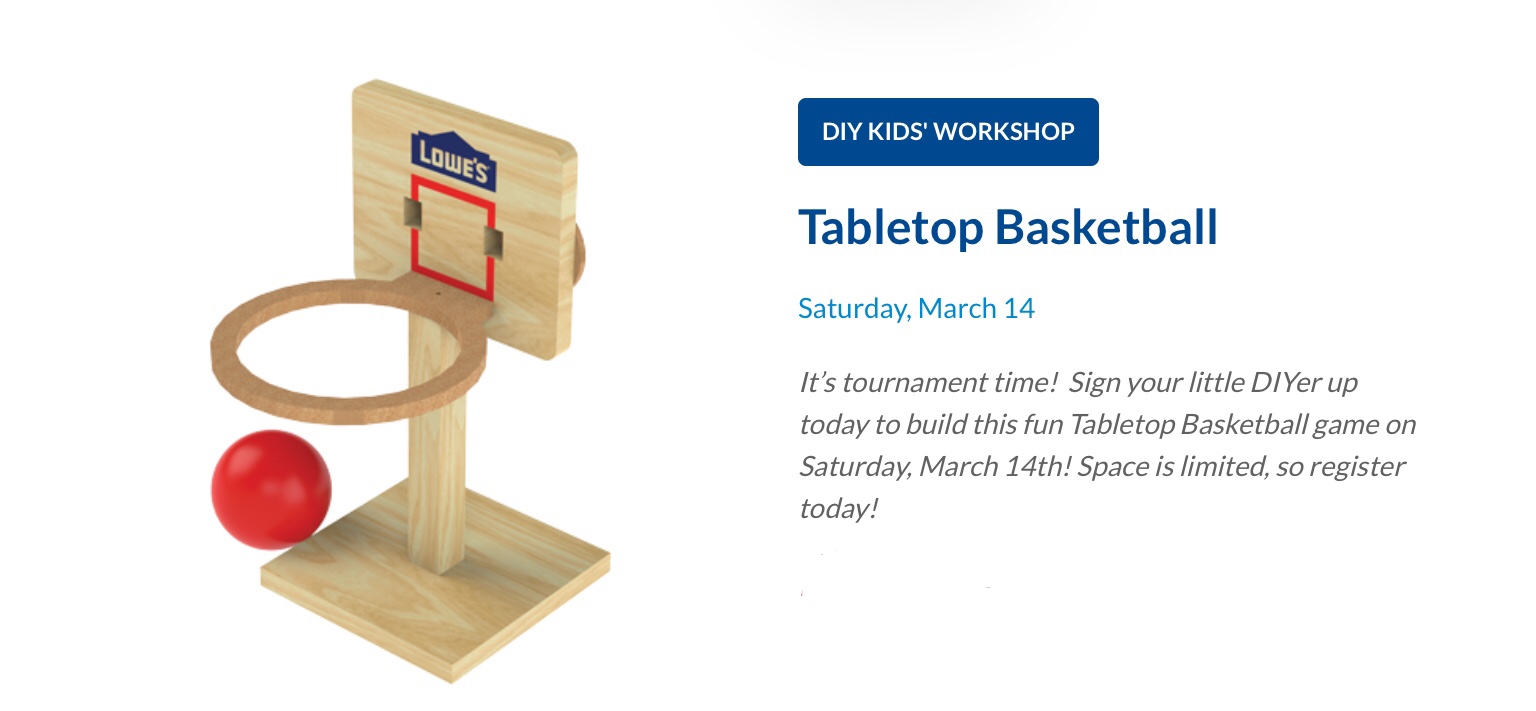 Lowe's DIY Kid's Workshop | Tabletop Basketball Hoop ...