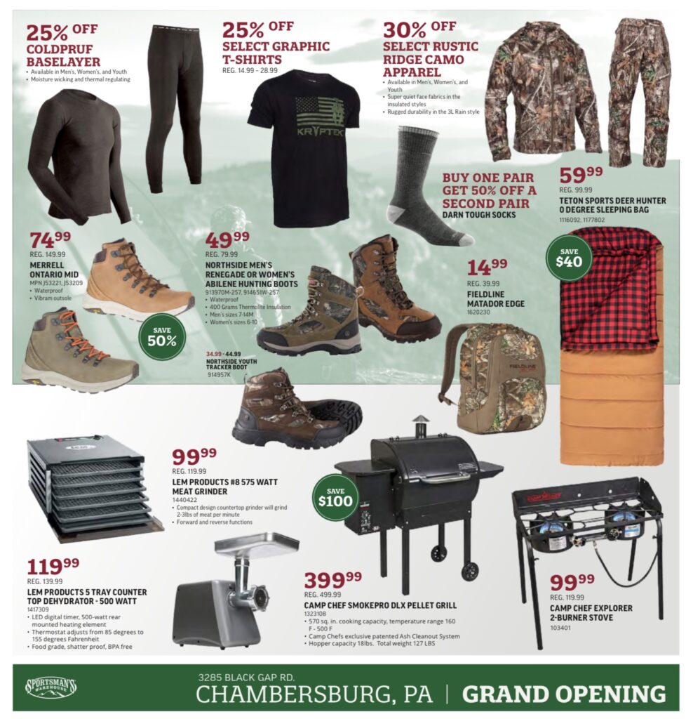 Sportsman’s Warehouse Chambersburg Grand Opening Flyer + Coupon SHIP